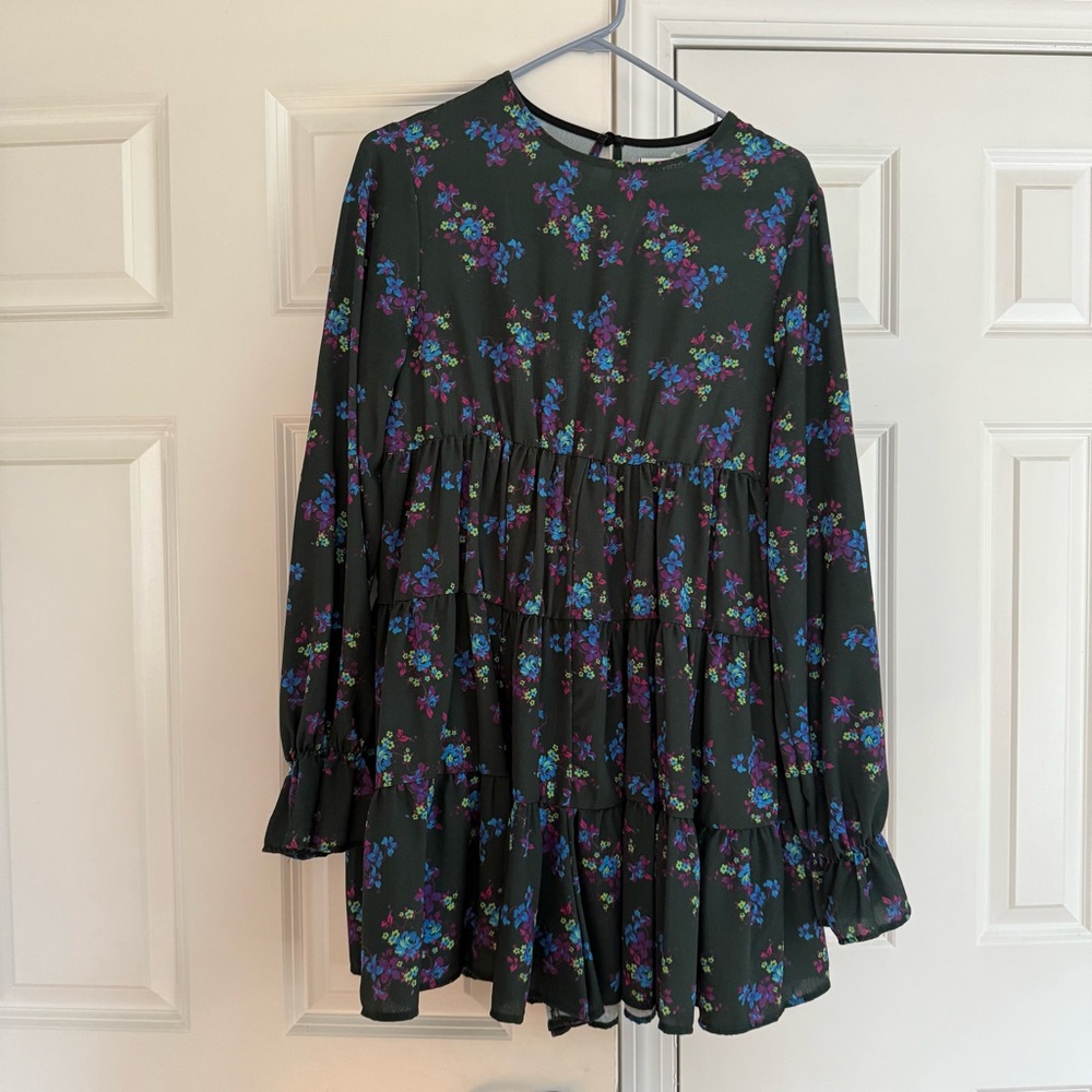 Floral Tiered Long Sleeve Romper